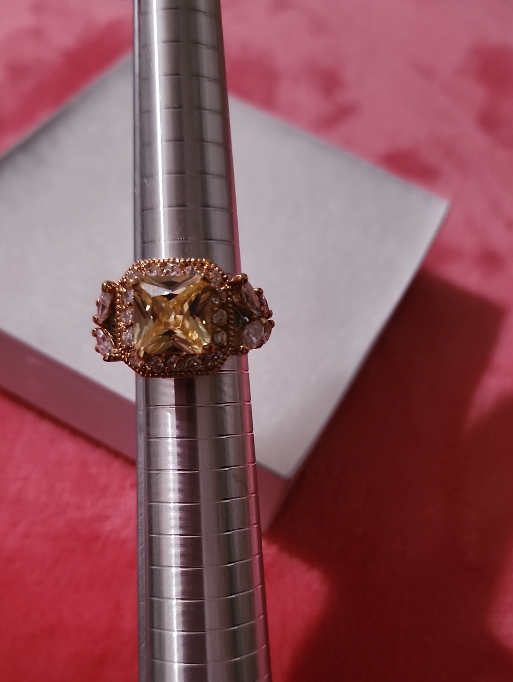 Gold-Tone Yellow Crystal Statement Ring - Women Jewelry Size 7.75
